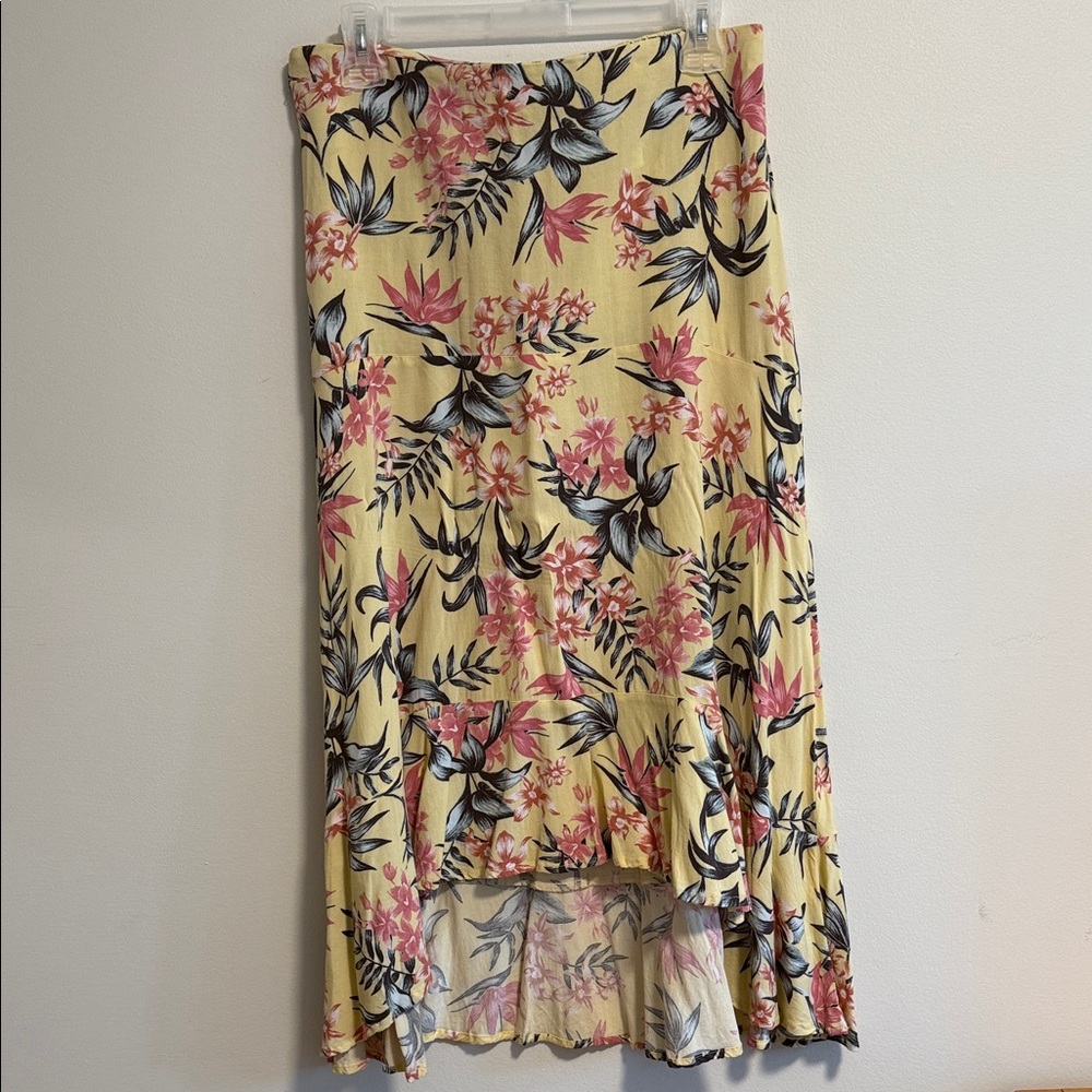 Pale Yellow Ruffled Floral Skirt